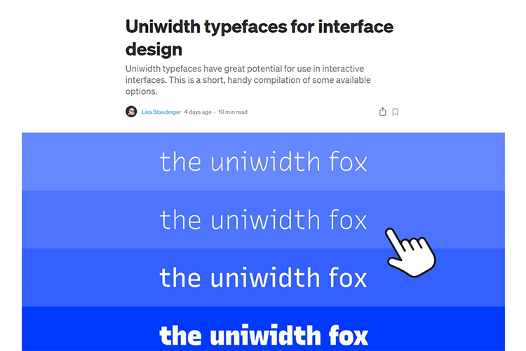 Example from Uniwidth typefaces for interface design