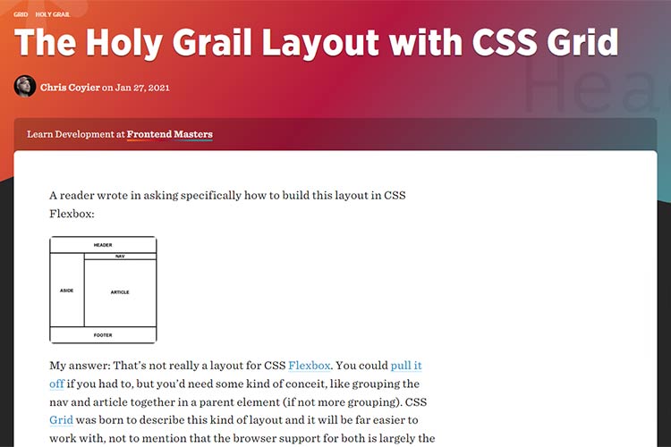 Example from The Holy Grail Layout with CSS Grid