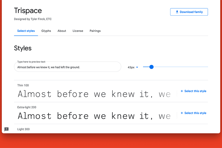Example from Trispace is now on Google Fonts