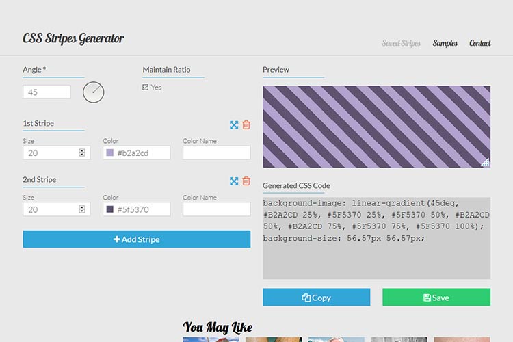 Example from CSS Stripes Generator