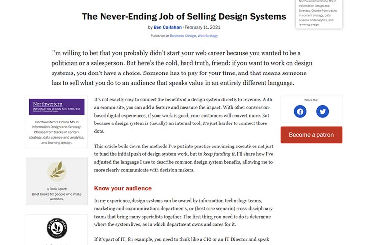 Example from The Never-Ending Job of Selling Design Systems