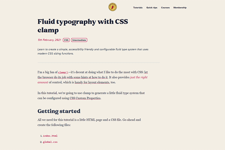 Example from Fluid typography with CSS clamp