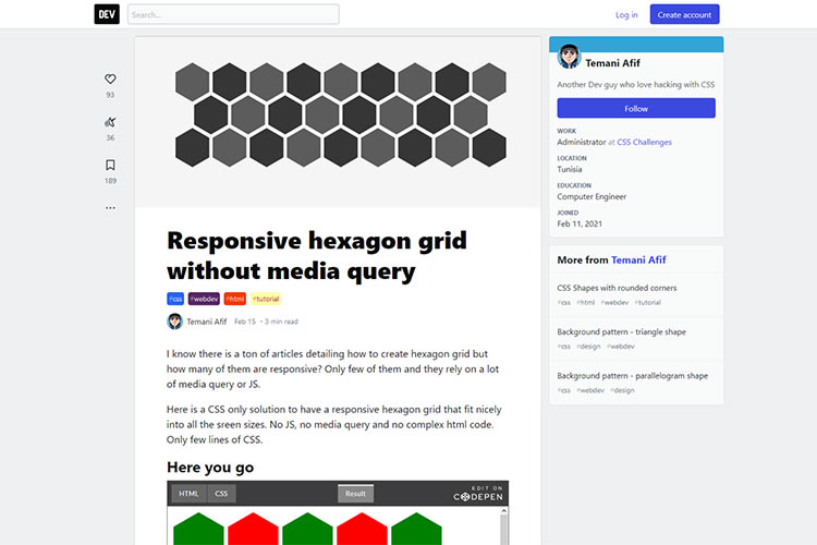 Example from Responsive hexagon grid without media query