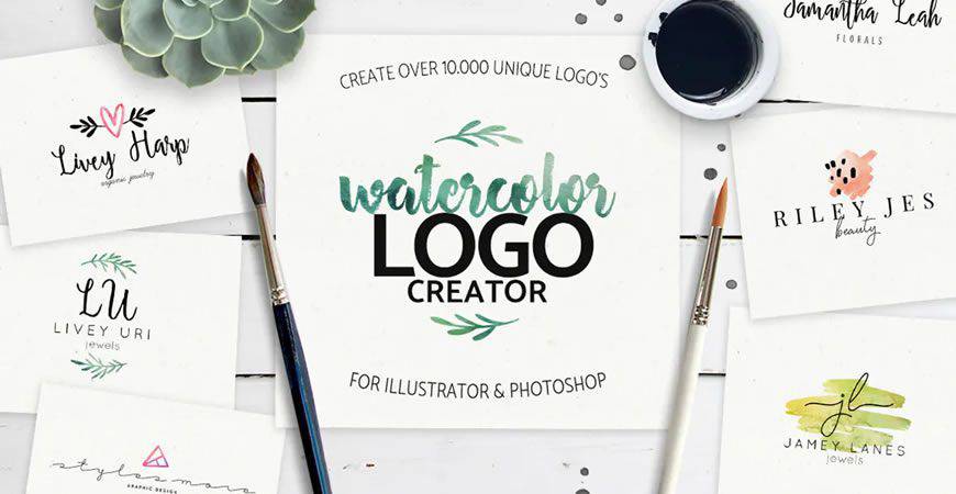 Watercolor logo creator kit template