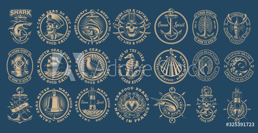 Vintage Nautical logo creator kit template