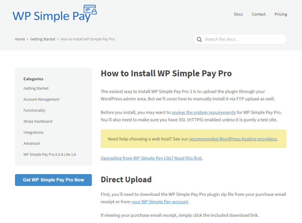 WP Simple Pay knowledge base article