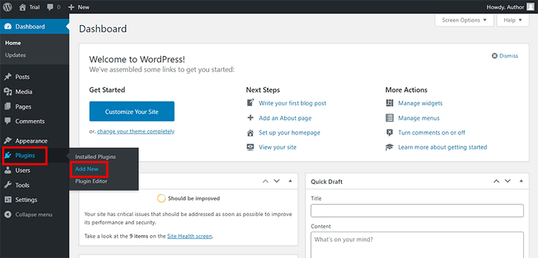 WordPress Dashboard - Step for Adding New Plugin