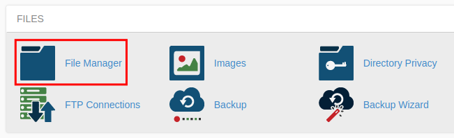 the cPanel 'Files' section, with the icon for File Manager highlighted