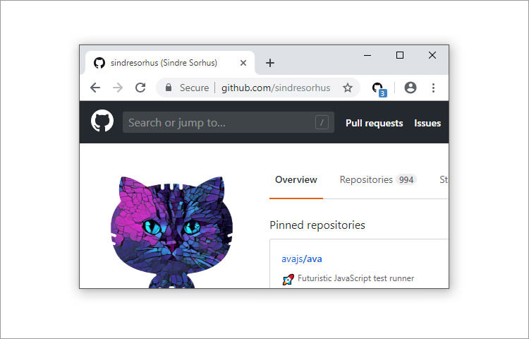 Chrome browser with the Notifier for Github extension showing 1 notification in blue color