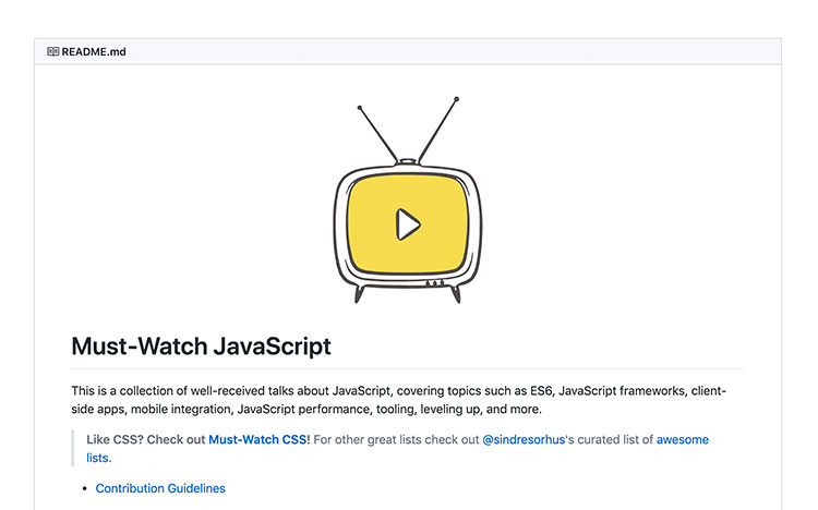 Must Watch Javascript repository in Github with a TV icon
