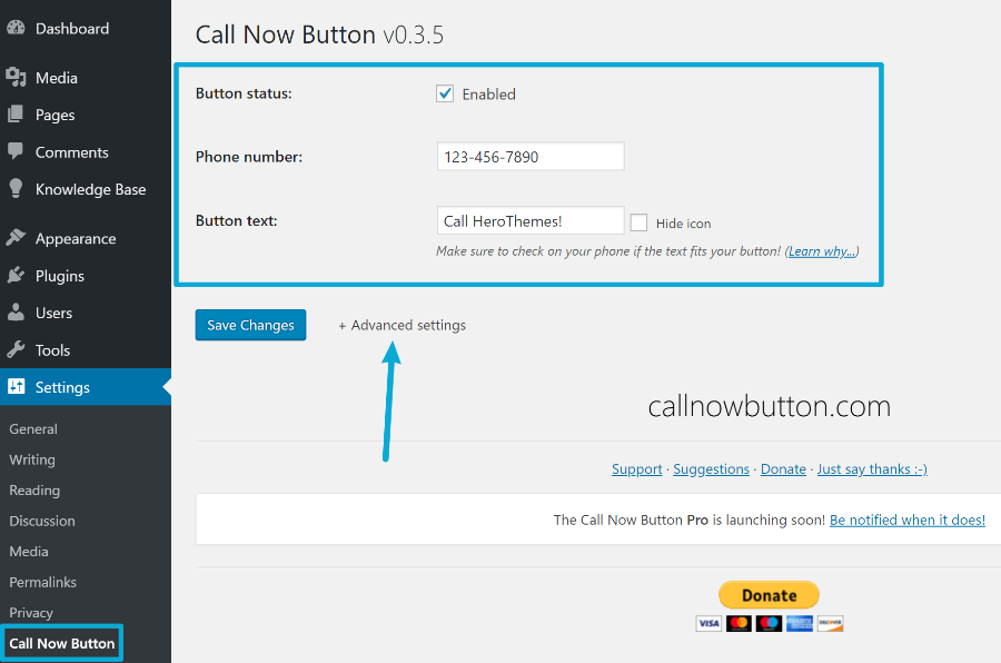 Call Now Button settings
