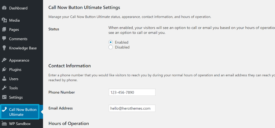 Call Now Button Ultimate Plugin basic settings