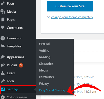 Navigate Settings to Easy Social Sharing