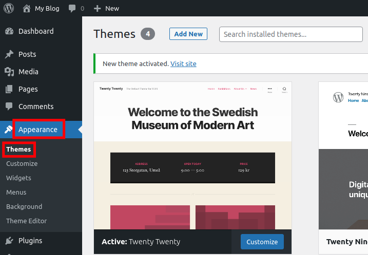 How to change a WordPress Theme Appearance