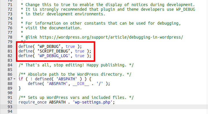 Enabling WordPress Debugging in the wp-config.php File