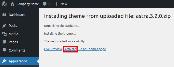 Activate and Install a WordPress Theme