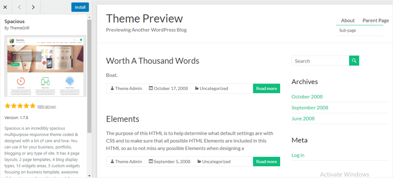 Theme Preview Page 