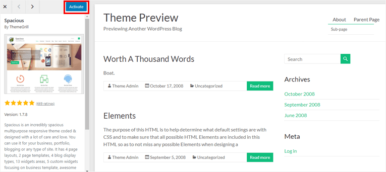 Activate Theme from Preview how to add a theme in wordpress
