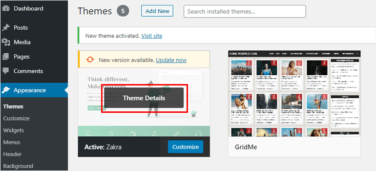 Theme Details how to add a theme in wordpress