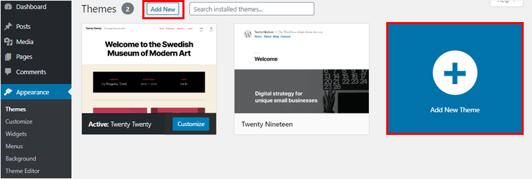 Add New button how to add a theme in wordpress