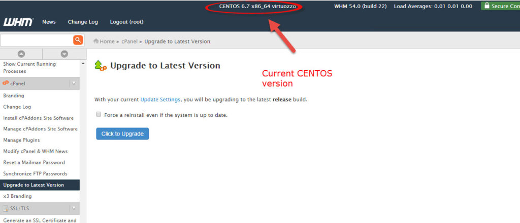 See CentOS version in WHM