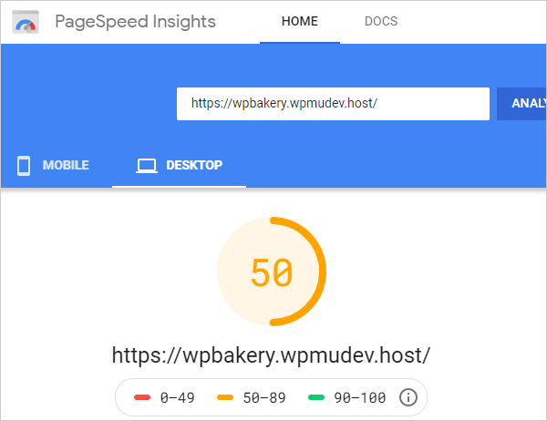 Google PageSpeed Insights - Desktop results after setup.