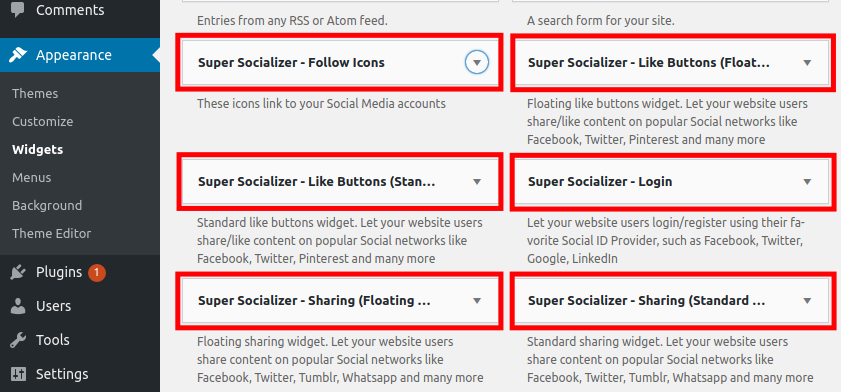 Choose Super Socializer Widget