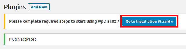 Start wpDiscuz Installation Wizard