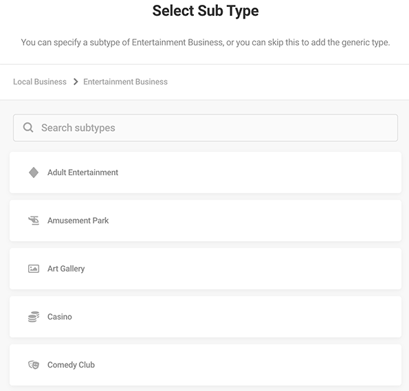 Where you select subtypes.