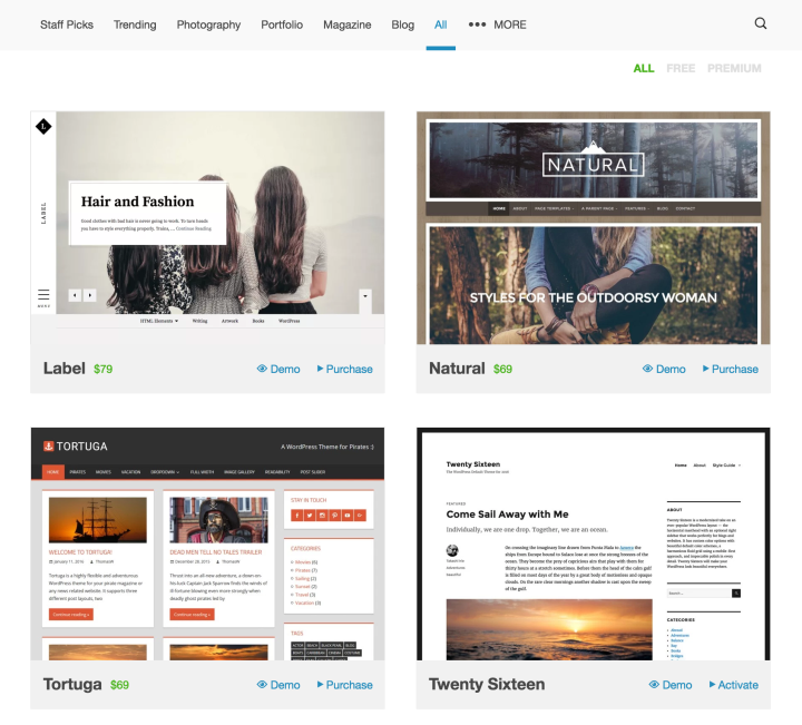 Browse and try hundreds of themes in the WordPress.com theme showcase.