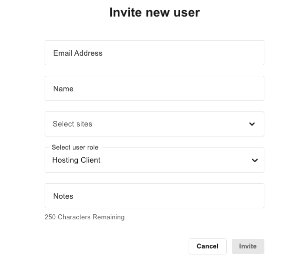 A screen showing the invite new users module