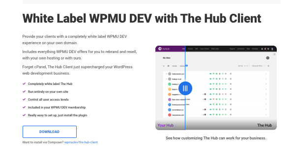 A screenshot of The Hub Client landing page