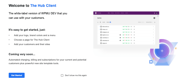 A look at the initial Hub Client dashboard