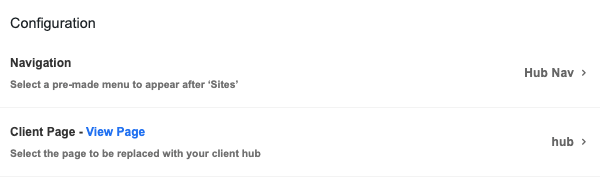 A screen showing how you can adjust menu navigation options and choose the page your Hub appears on