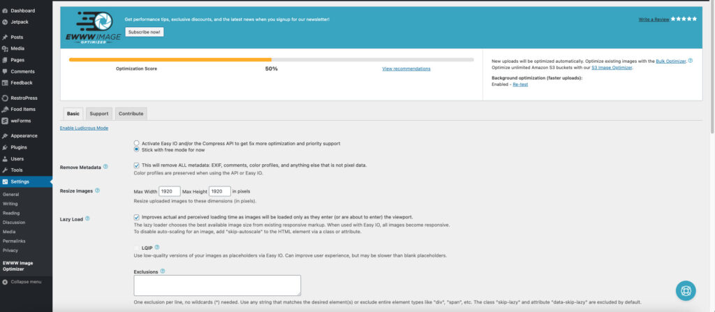 Settings page part 1