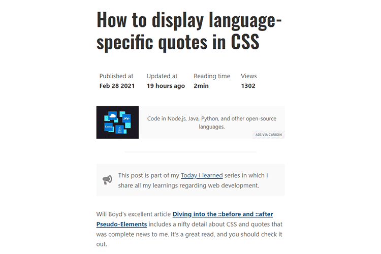 Example from How to display language-specific quotes in CSS