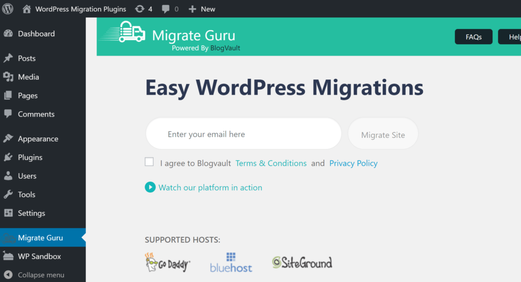 Migrate Guru enter email