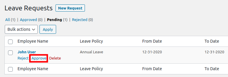 Approving a Leave Request with WP-HR Manager