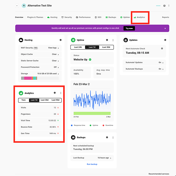 The Hub overview where analytics are.