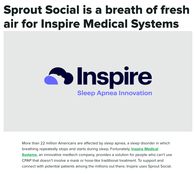 Screenshot of a case study done by Sprout Social