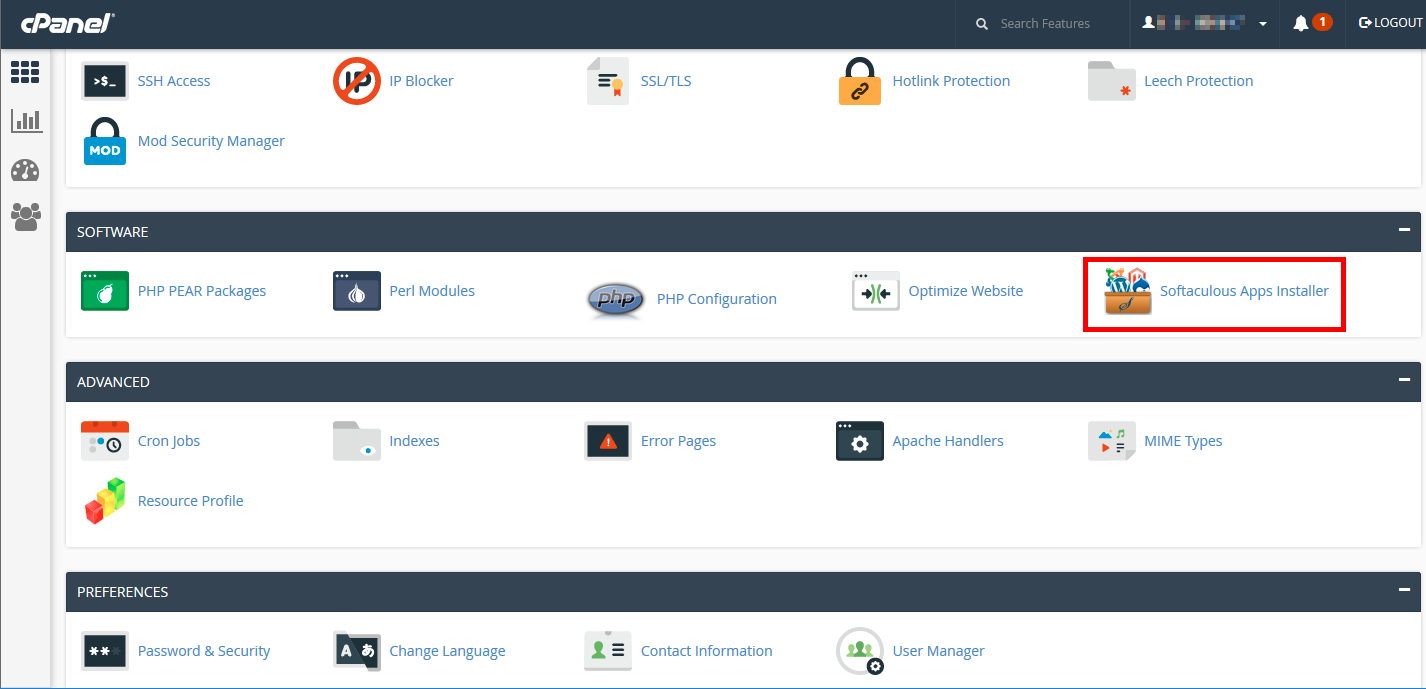 Softaculous in cPanel