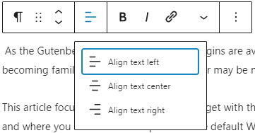 Visual Editor - paragraph text align