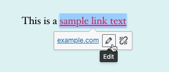 Classic Editor - sample link edit option