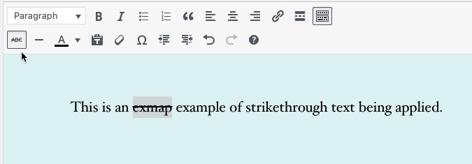 Classic Editor - strikethrough applied to text