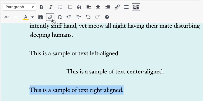 Classic Editor - Clear formatting example part 2 - formatting on text has been removed.