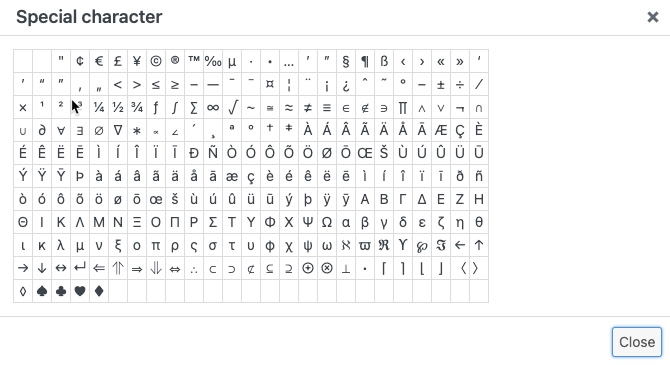 classic special character map