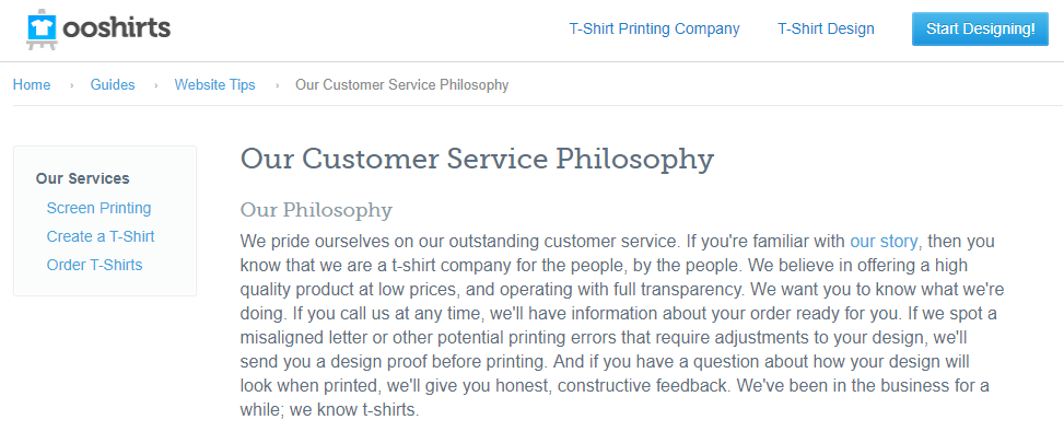 ooshirts customer service philosophy