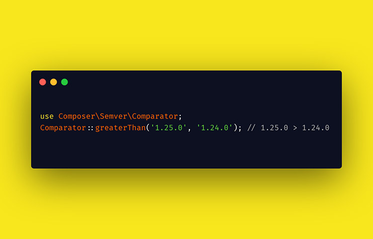 Code snippet of 'Composer Semver' in dark and yellow background