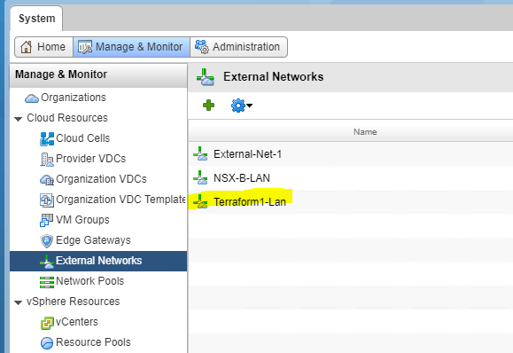 Terraform vCloud External Network