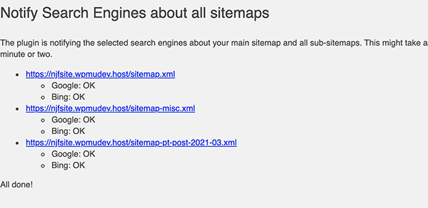 Notify search engines about sitemaps.